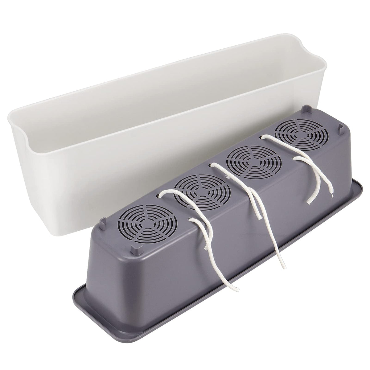 SINJEUN 2 Pack Rectangular Self Watering Planter 17 x 6 Inch, Rectangular Self Watering Flower Plant Pots with Drainage Holes, Garden Window Sill Planters Flower Pot for Indoor Outdoor Use