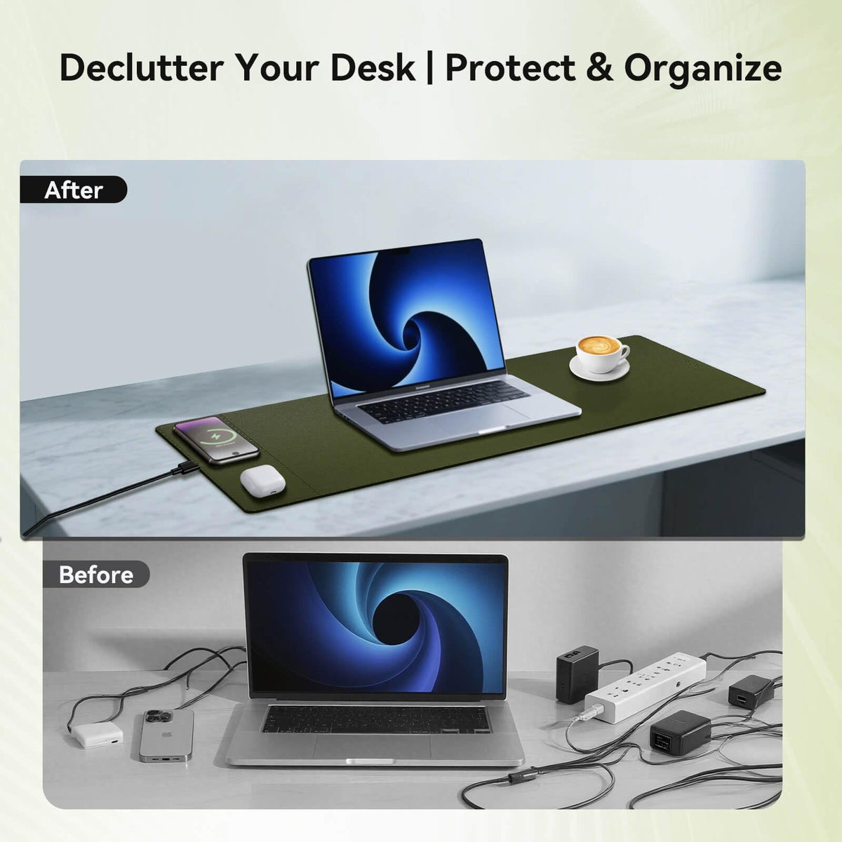 Hi-HONX Wireless Charging Mouse Pad, 15W Fast Charge Magnetic Charger Desk Pad, Large Office Desk Mat (31"x11.7") with Ultra-Smooth Surface, Green Computer Mousepad for MacBook, PC, Laptop