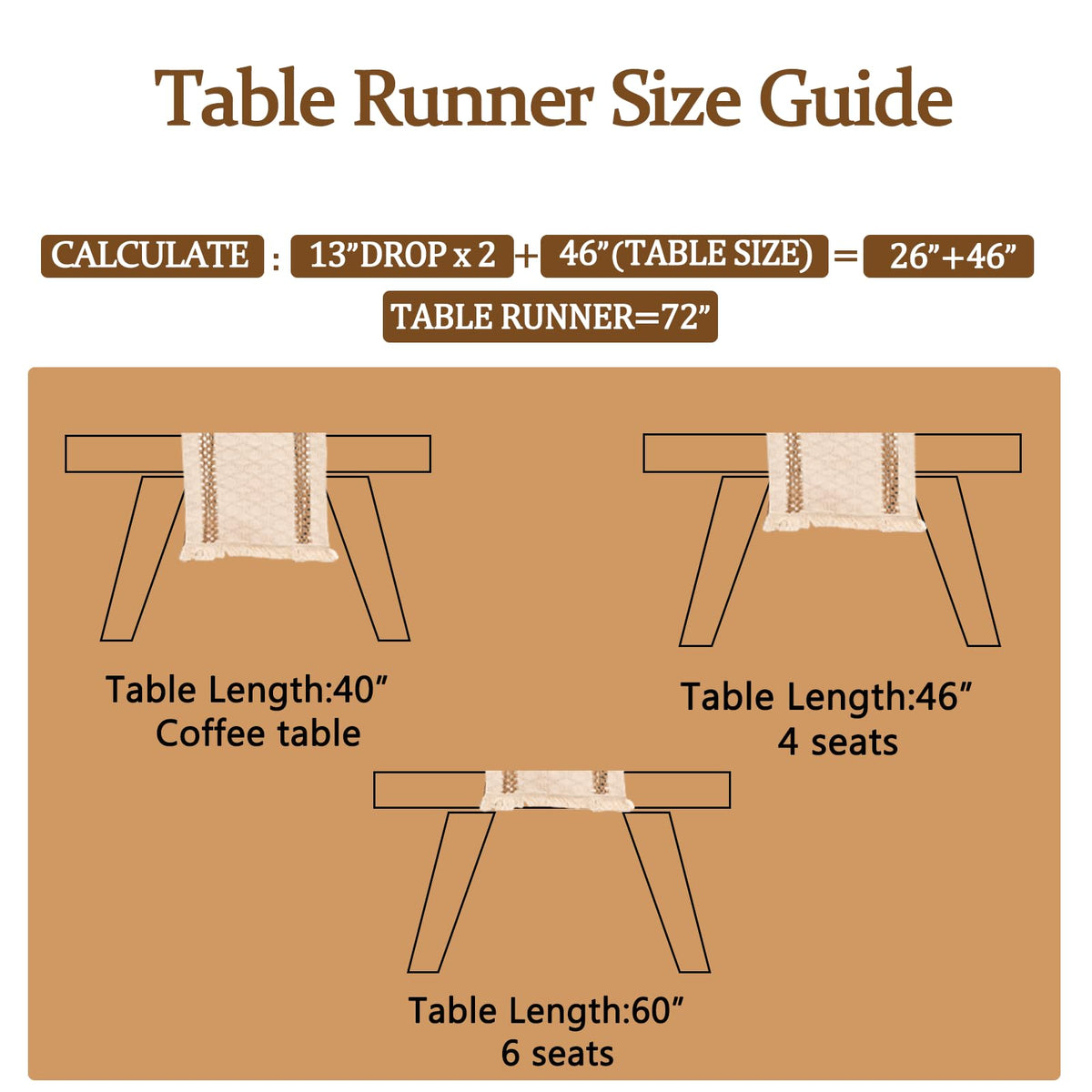 Niviy Boho Table Runner 108 Inches Long Summer Farmhouse Macrame Table Runner Cotton Linen Woven Table Runners for Fall Dining Table Home Decor, Beige & Brown