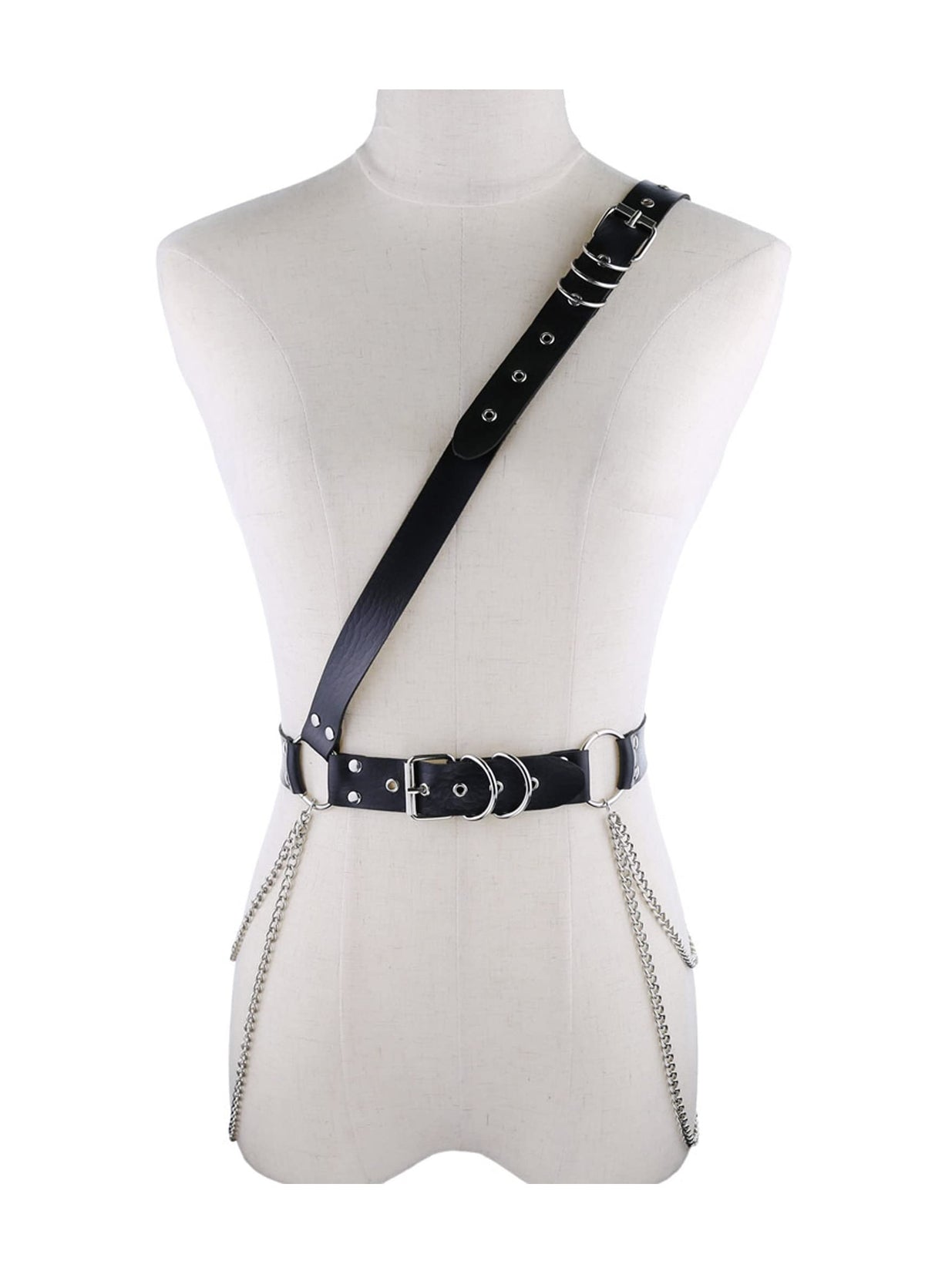 eYLun Women's Waist Belt Punk Rock Leather Body Straps Harness Belt Adjustable Rock Chain Leather Belt Black