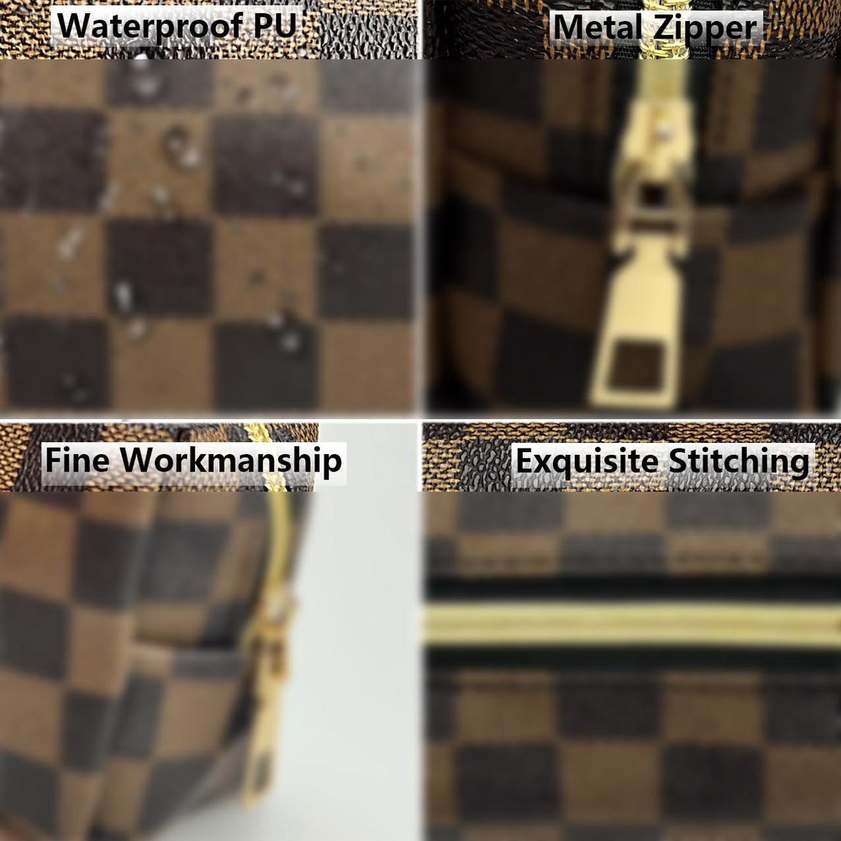 bopomofo Brown Checkered Cosmetic Bag 3 Pack,1 Big Pouch,1 Makeup Brushes Holder, 1 Coin Purse,Portable Travel Makeup Bag Set Lightweight and Waterproof Storage Bag Organizer (Brown Checkered 3 Pcs)