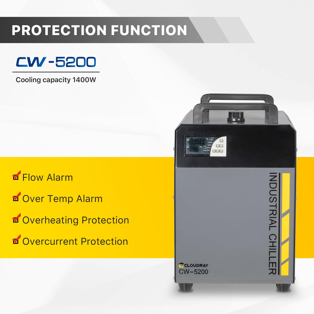 Cloudray 6L Industrial CO2 Laser Water Chiller 0.61HP CW5200 Precise Thermostat Recirculating CO2 Industrial Laser Chiller for 60W 70W 80W 90W 100W 120W 130W 150W CO2 Engraving Machine Cooling Machine
