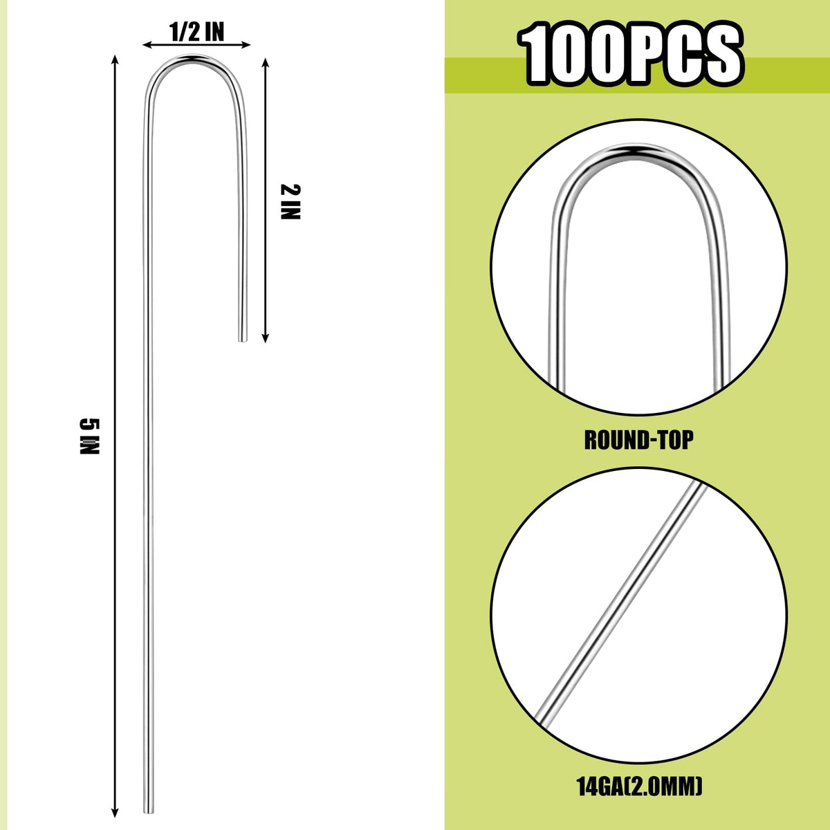 Pelopy 100 Pcs 1/2" Irrigation Drip Tubing Stakes 5 in J-Shaped Landscape Staples Garden Drip Line Stakes Soaker Hose Pins for Lawn Plant Yard Fence Ground Drips Systems, Silver