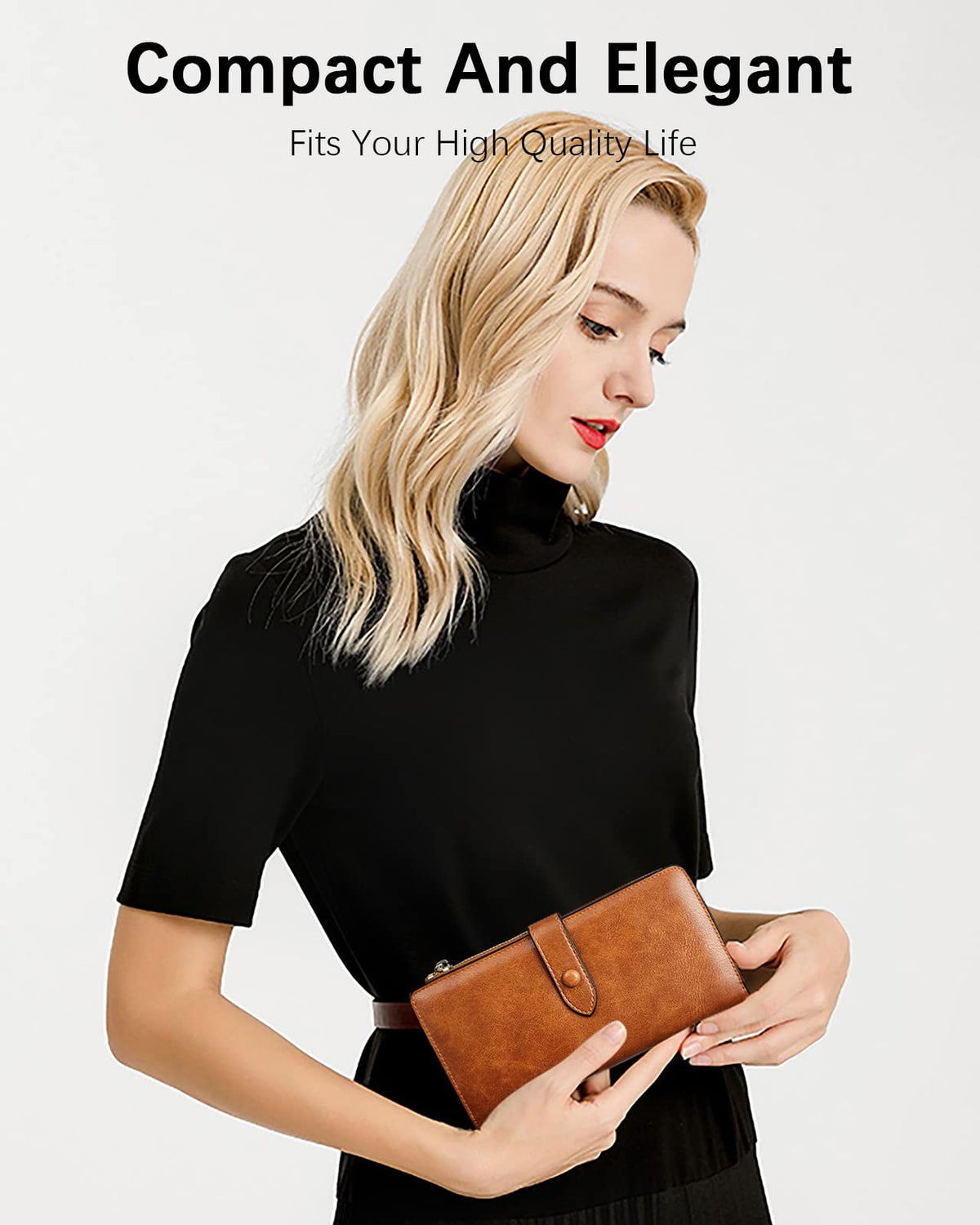 BOSTANTEN Leather Wallets RFID Blocking Large Capacity Trifold Card Holder Ladies Phone Clutch Brown