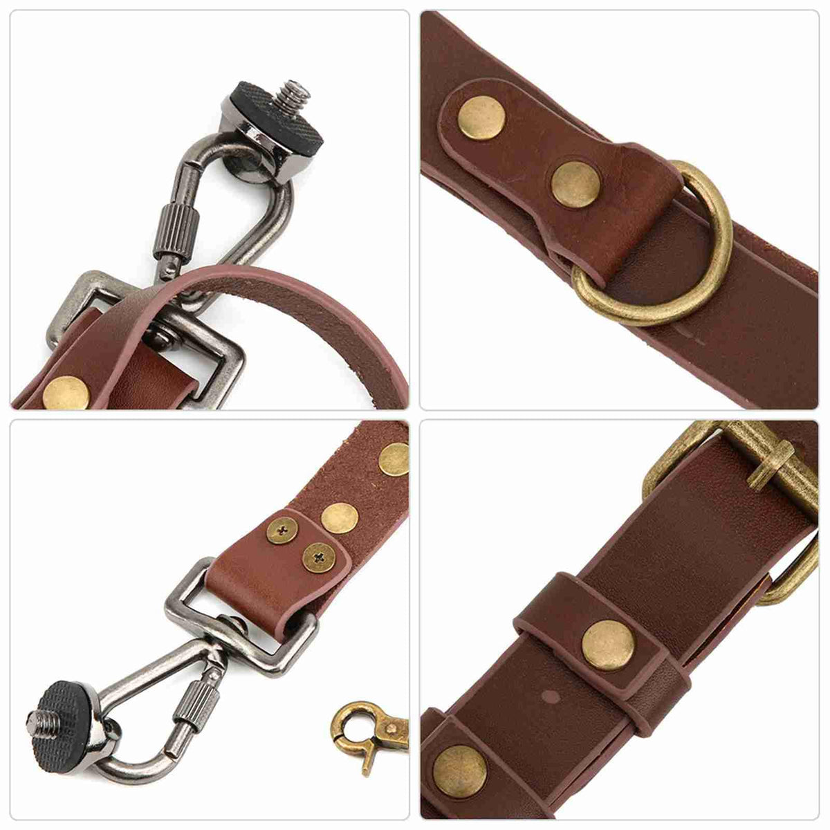 TROUVAILLE Camera Shoulder Strap, Dual Shoulder Leather Harness, Adjustable Leather Rivet Double Harness Shoulder Strap Accessory for DSLR/SLR, Brown