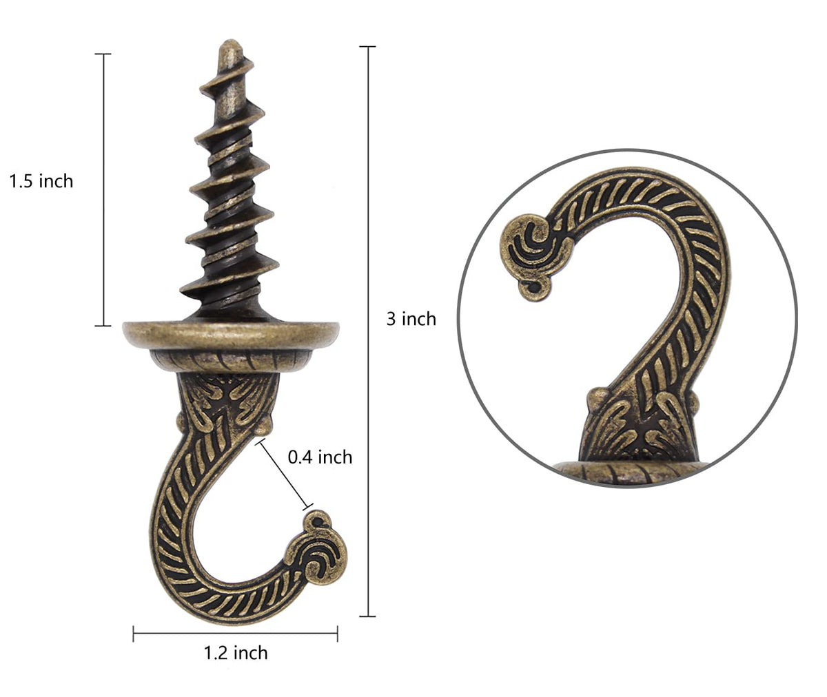 OBSTKUCHEN Heavy Duty Ceiling & Wall Mount Hangers, Swag Style Drill-in Hooks for Hanging Plants, Chandeliers, Decor – 6 Pack, Antique Brass, Indoor Outdoor Use