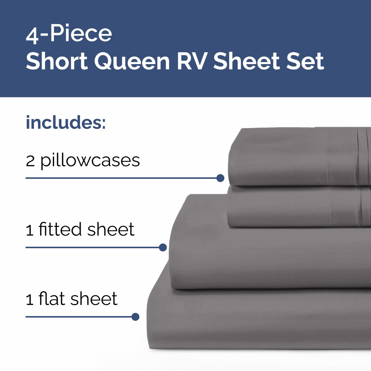 Short Queen Size 4 Piece Sheet Set - RV Short Queen, Soft, Breathable & Cooling Bed Sheets Set with Deep Pockets - Hotel Luxury Bedding for Women & Men - Wrinkle Free and Fade Resistant - Dark Grey