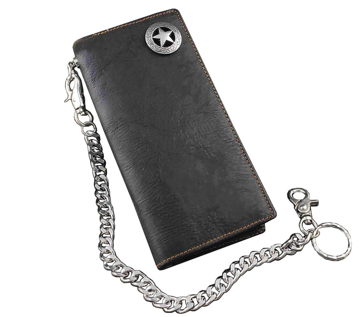 vogueteen Biker Rock Star Concho Mens Card Money Long Black Real Leahter Wallet With Chain