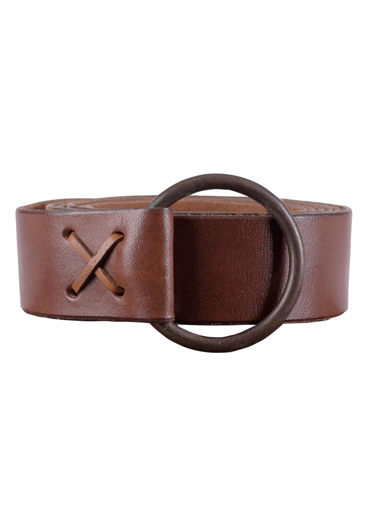 Battle-Merchant Medieval Leather Ring Belt with Decorative Cross-Lacing, Long Viking Renaissance LARP Belt in Black 75 Inche