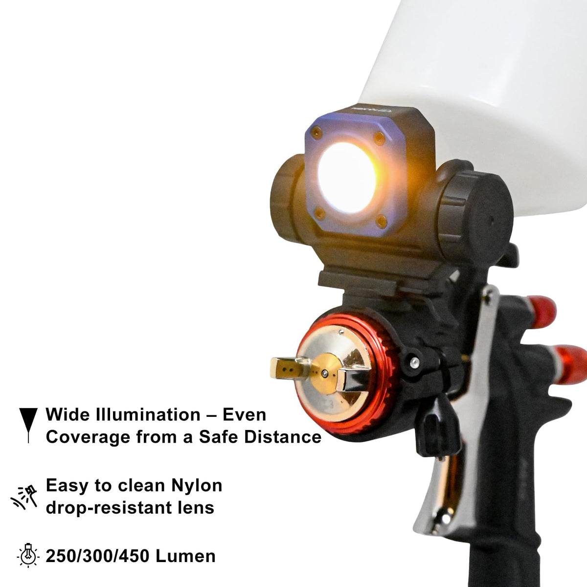 NextLED NT-R3202 Rechargeable Paint Spray Gun Light, CRI 95+ Color Match with 3 Lighting Modes (3000K/4400K/6300K), 450 LM, Mountable & Detachable, Wide Beam, Universal Auto Paint Gun Light Bracket
