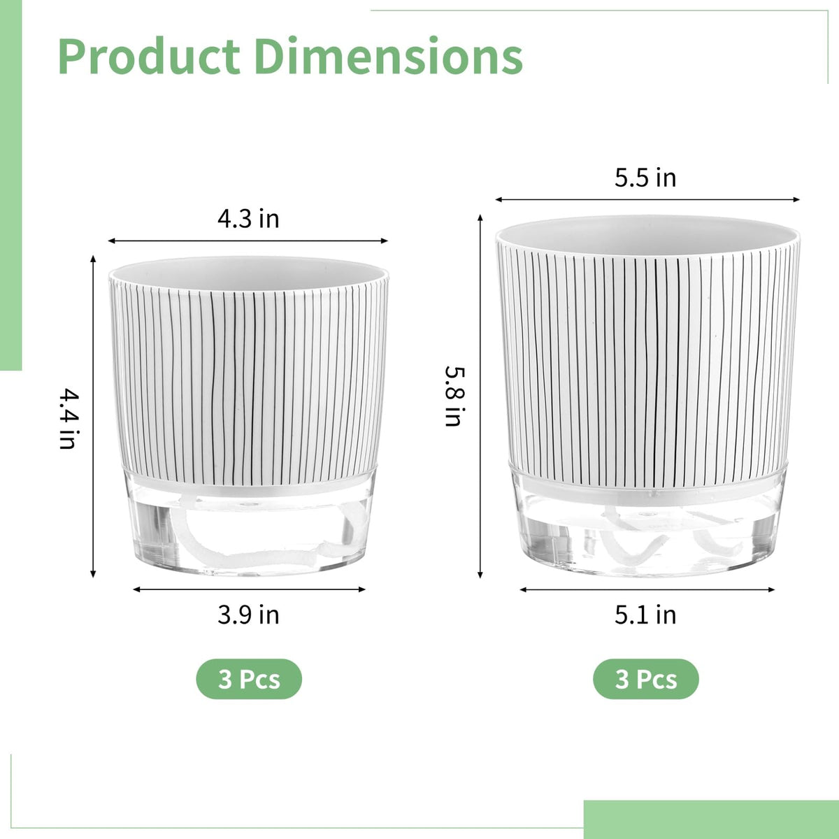 NIMBLOOM 6 Pcs Self-Watering Plant Pots, Plastic Flower Pots with Wick Rope & Reservoir for Indoor Plants, African Violet Planters for Desk, Windowsill, Garden