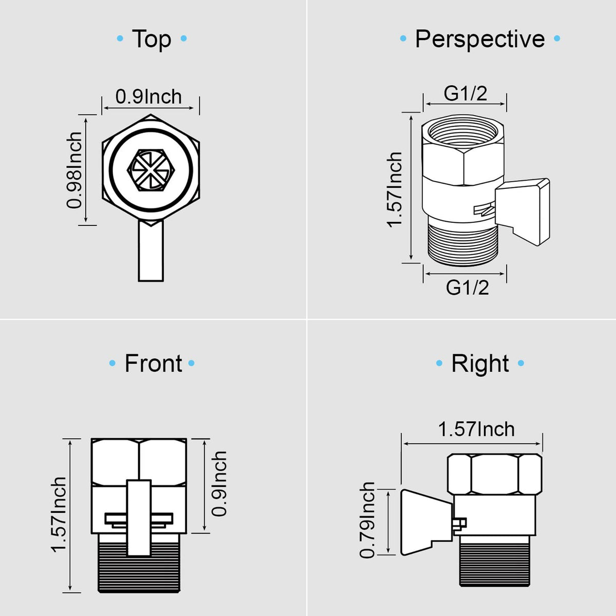 AZOS Brass Shut Off Valve, Water Flow Control Valve, Shower Head Shut Off Valve, Water Flow Control Valves G1/2 Pressure Regulator, Water Pressure Regulator in Black