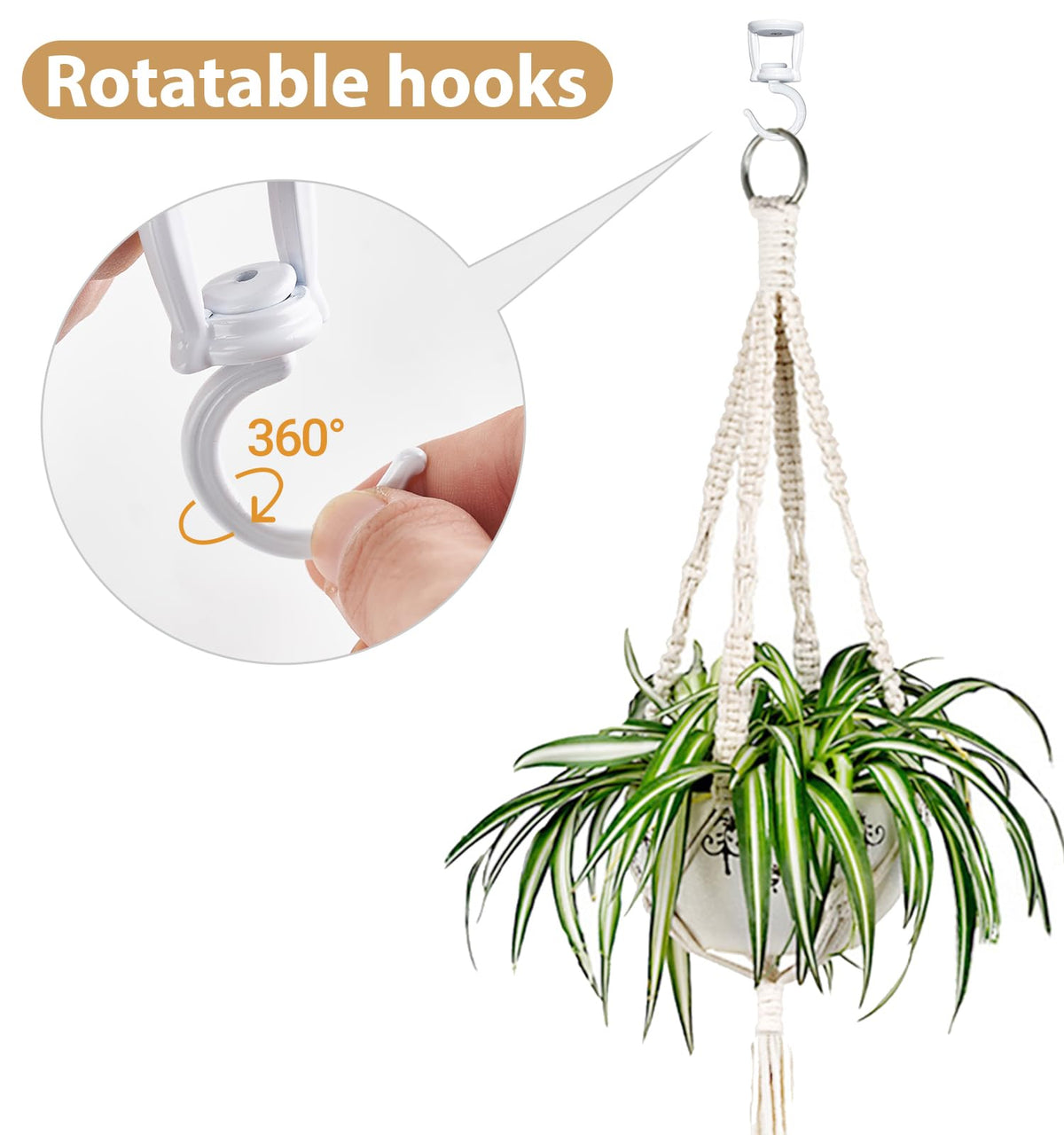 Mkono Macrame Plant Hanger and Ceiling Hooks Set