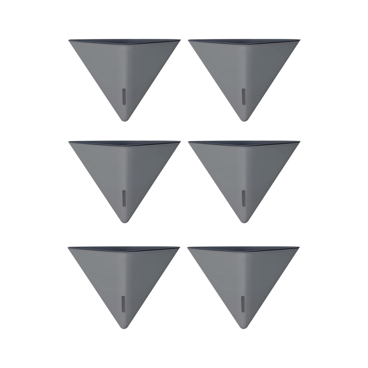 LaLaGreen Bundle - 12" x 6 Pack Gray Large Self Watering Wall Hanging Planters for Indoor Plants Gray Wall Mount Triangle Geometric Flower Vase Pot Black Metal Hanger Living Wall Decor