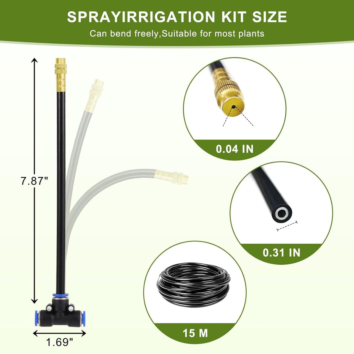 Drip Irrigation System - 100FT with Tool-Free Quick Connectors, 40 Copper Atomizing Nozzles & 360° Bendable Spray for Garden, Greenhouse, Lawn, Plants