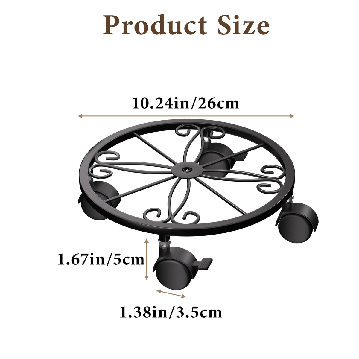 Chinpakden Plant Caddy with Wheels - 10.24" Plant Stand with Wheels, 360° Lockable Plant Rollers Plant Dolly, Plant Tray with Casters for Indoor and Outdoor.