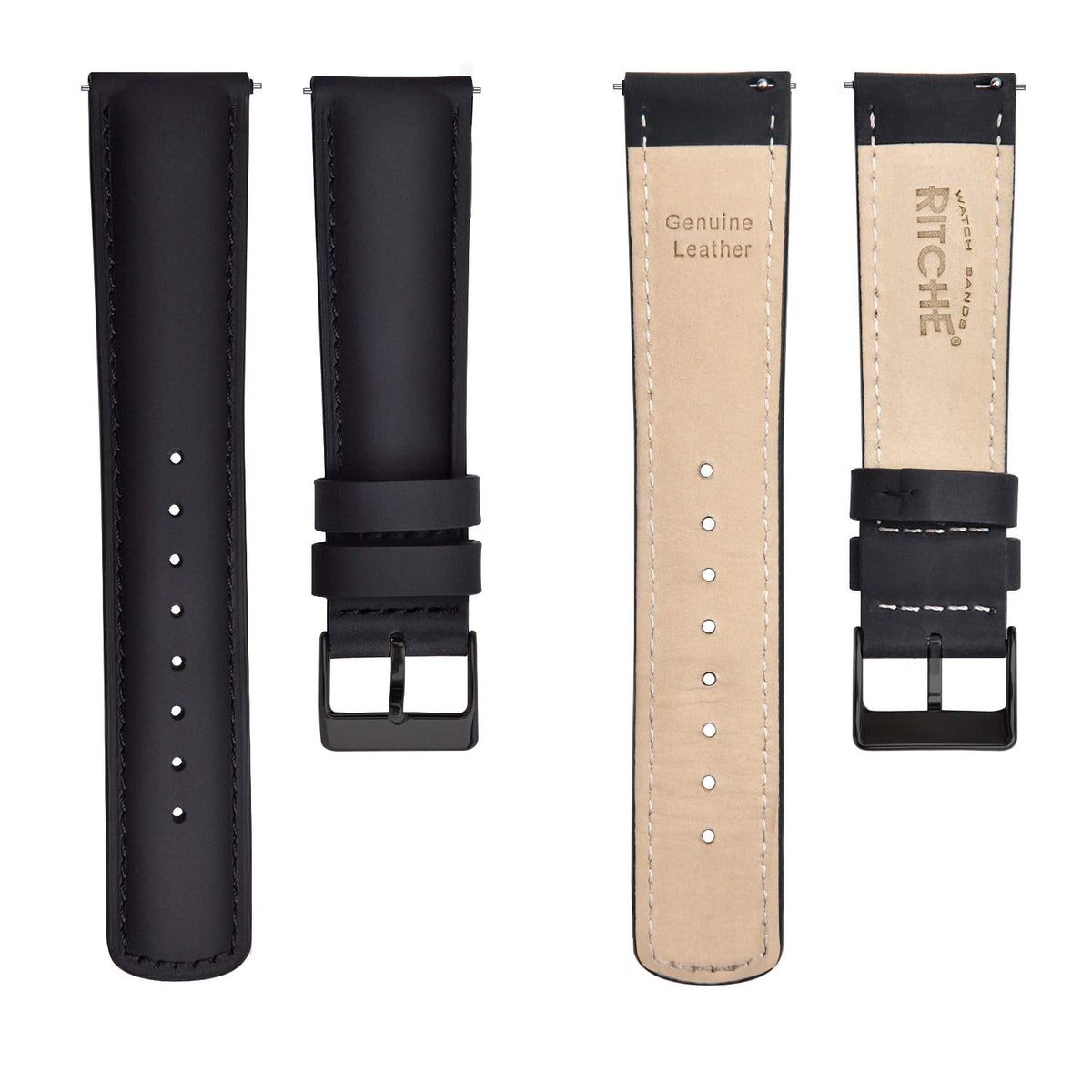 Ritche Genuine 18mm Black Leather Watch Bands Top Grain Classic Vintage Quick Release Leather Watch Strap, White Elephant Gifts, Stocking Stuffers for Men, Father's Day gifts