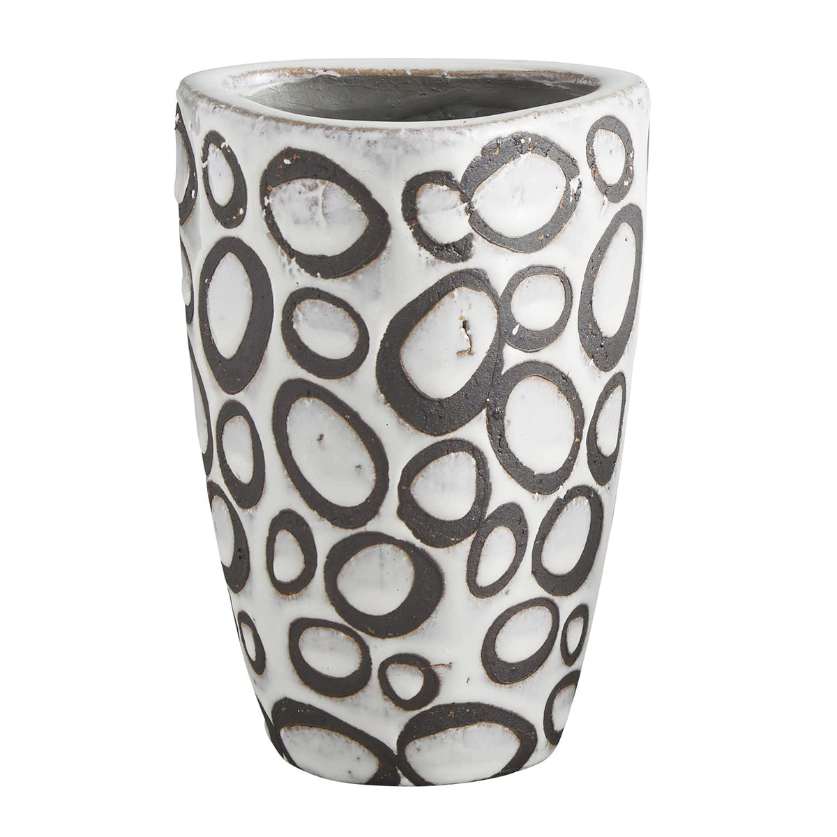 47th & Main Modern Textured Brown and White Glazed Terracotta Planter Pot Vase for Flowers Succulents Small Plants and More, Large, Circles