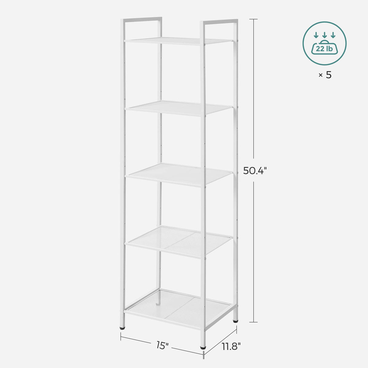 SONGMICS 5-Tier Storage Rack, Bathroom Shelf, Extendable Plant Stand with Adjustable Shelf, for Bathroom, Living Room, Balcony, Kitchen, White UBSC035W01