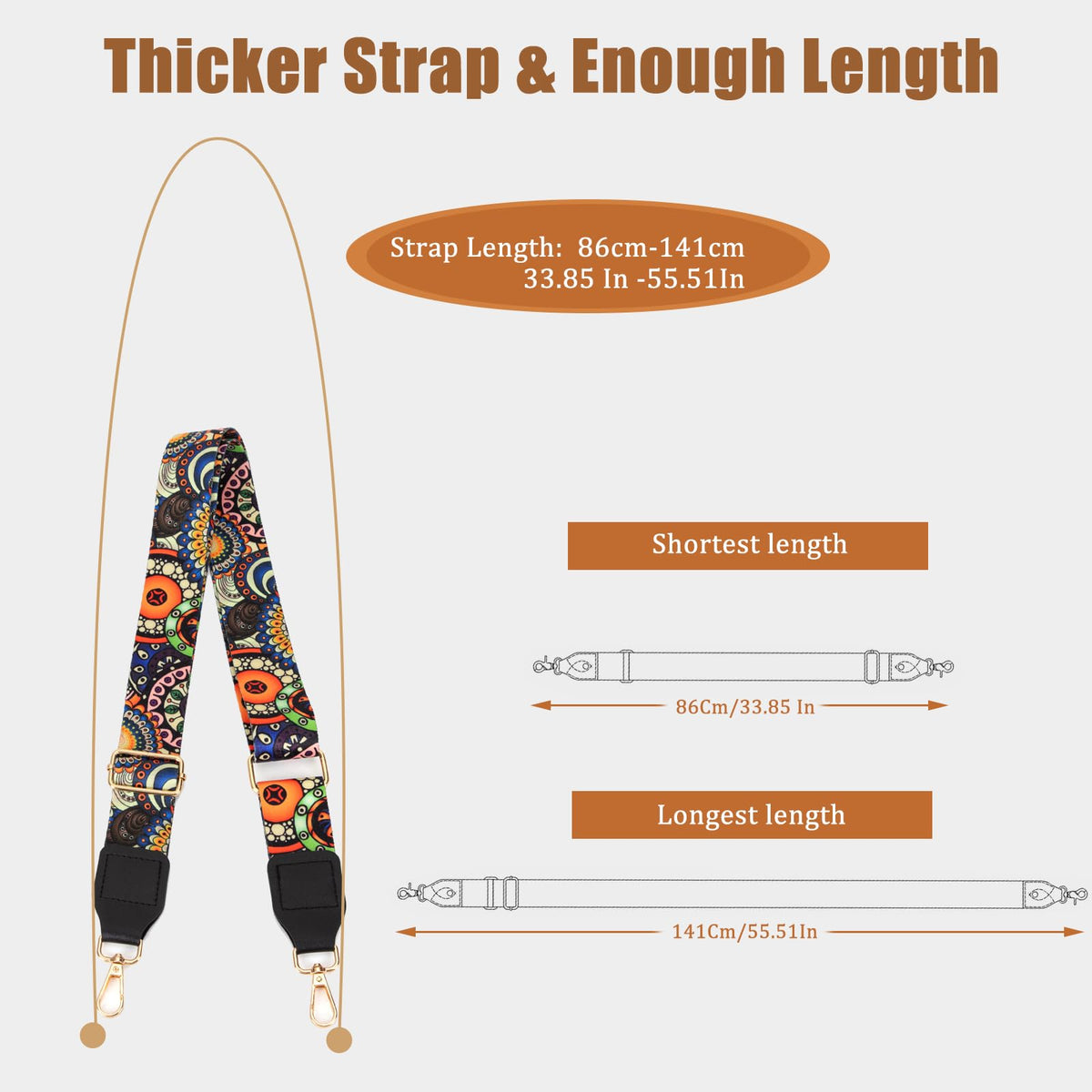 Aeiruo Purse Strap, 1.5" Cowhide Head Wide Shoulder Bag Strap Adjustable Replacement,Jacquard Embroidery Crossbody Bag Straps (Colorful Flower)