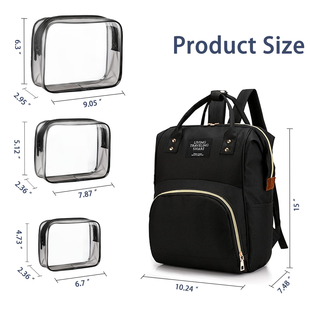 Timberer Diaper Bag with Organizing Pouches, Nappy Bags Handbag Multifunction Diaper Bag for Baby Care Travel Backpack Large Capacity Black