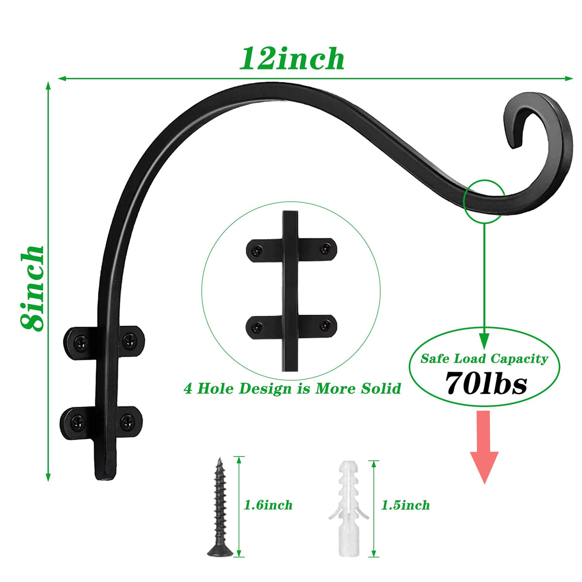 TUOBOUNDARY 12 Inch Hanging Basket Hook Outdoor 2PCS Bird Feeder Hanger,Garden Hooks,Wind Chimes,Outdoor or Indoor Heavy-Duty Long Plant Hanger Hook
