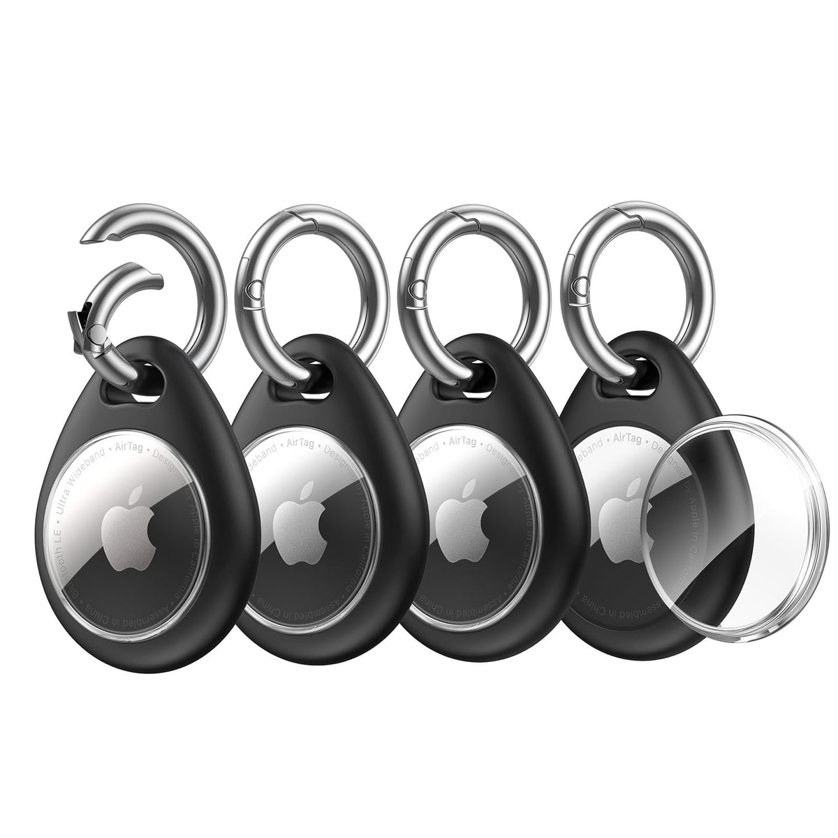 UNBREAKcable Holder for Apple AirTag [Fit Tightly Design] [Easy to Install] [Hold Air Tag Securely] Waterproof TPU Shell Case with All Metal Keychain Key Ring Clip, 4 Pack, Black