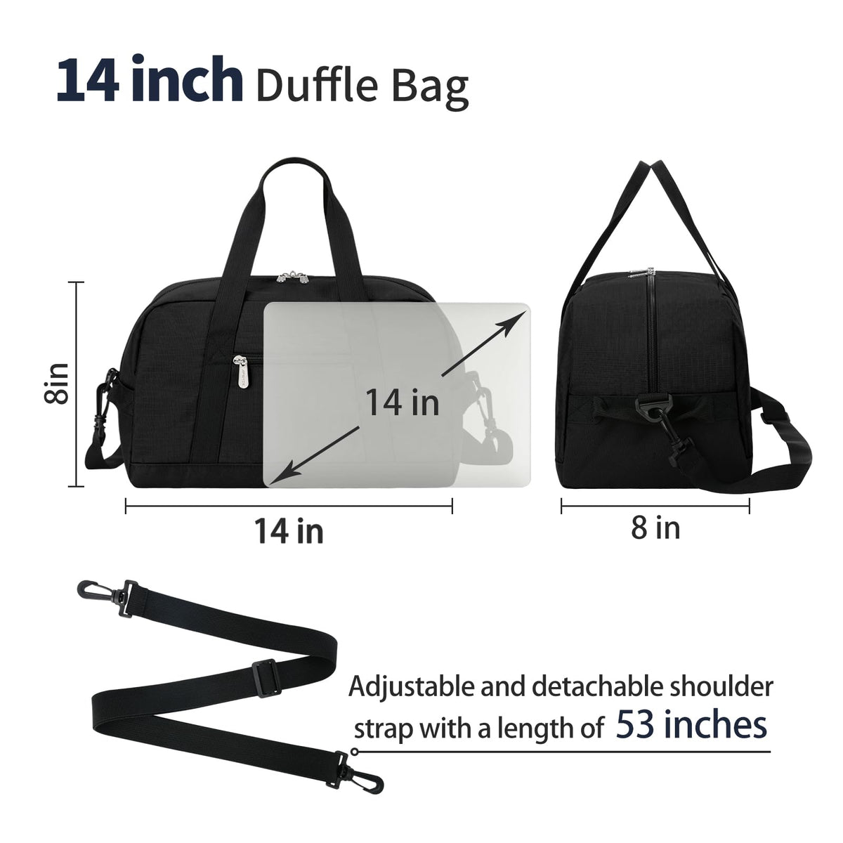 Apenze Small Gym Bag 14 inch lightweight Carry On Mini Duffel Bag for Travel Sport - Black