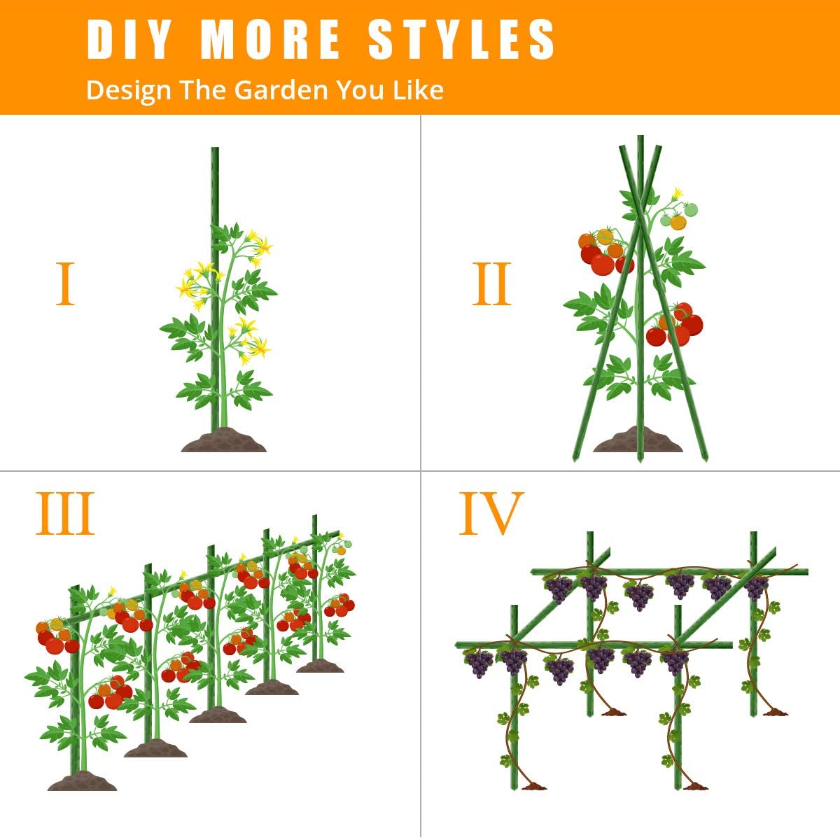 LAVEVE Garden Stakes 58 Inches Heavy Duty Steel Tomato Stake, Plastic Coated Support for Securing Trees, Climbing Plants, Cucumber, Beans, Pack of 40