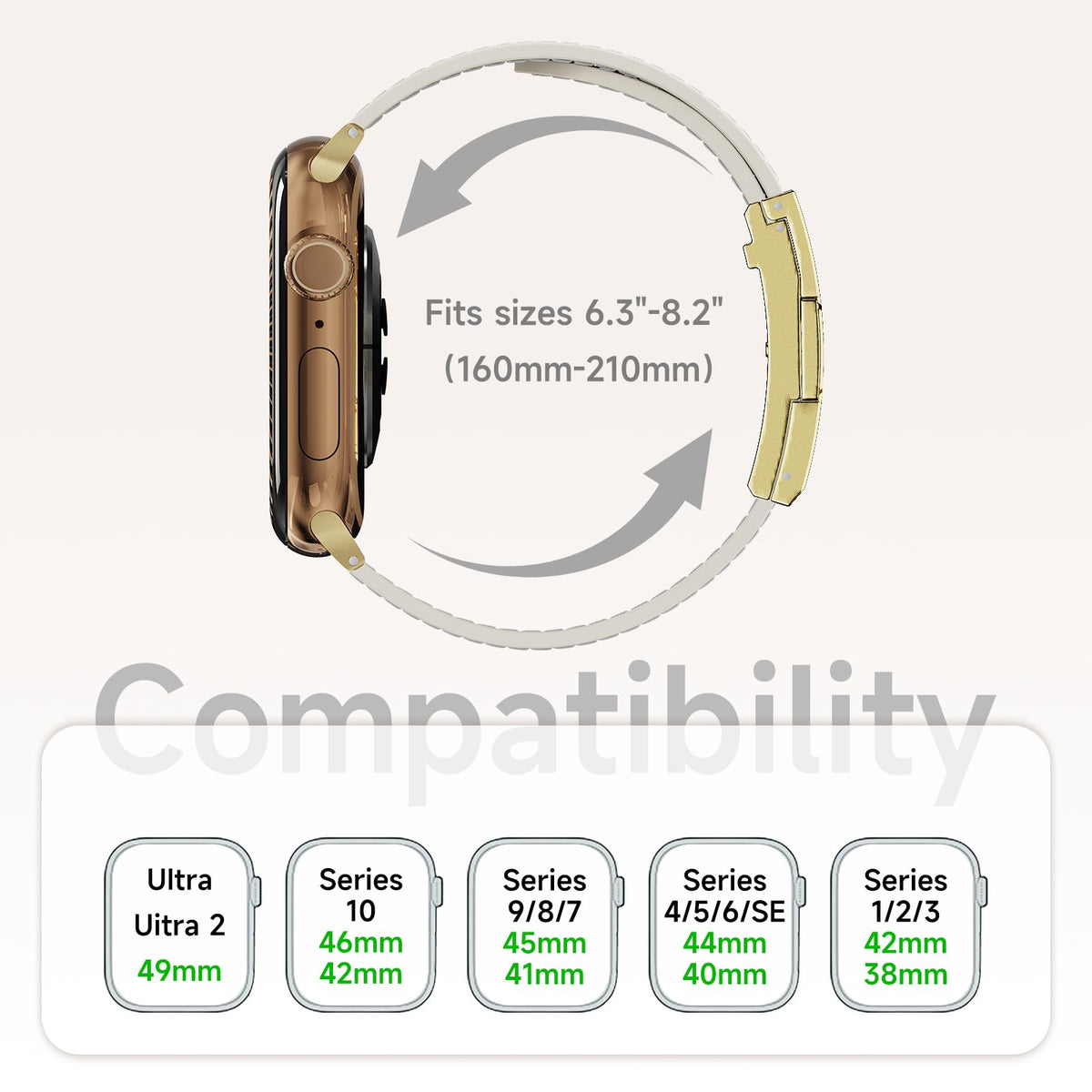Leather Band Compatible with Apple Watch BandUltra 2 1 Series 10/9/8/7/6/5/4/SE,H-Shaped Buckle strap for iWatch 38/40/41/42/44/45/46/49mm Women Men (White Band + Gold H Buckle, 38mm 40mm 41mm 42mm)