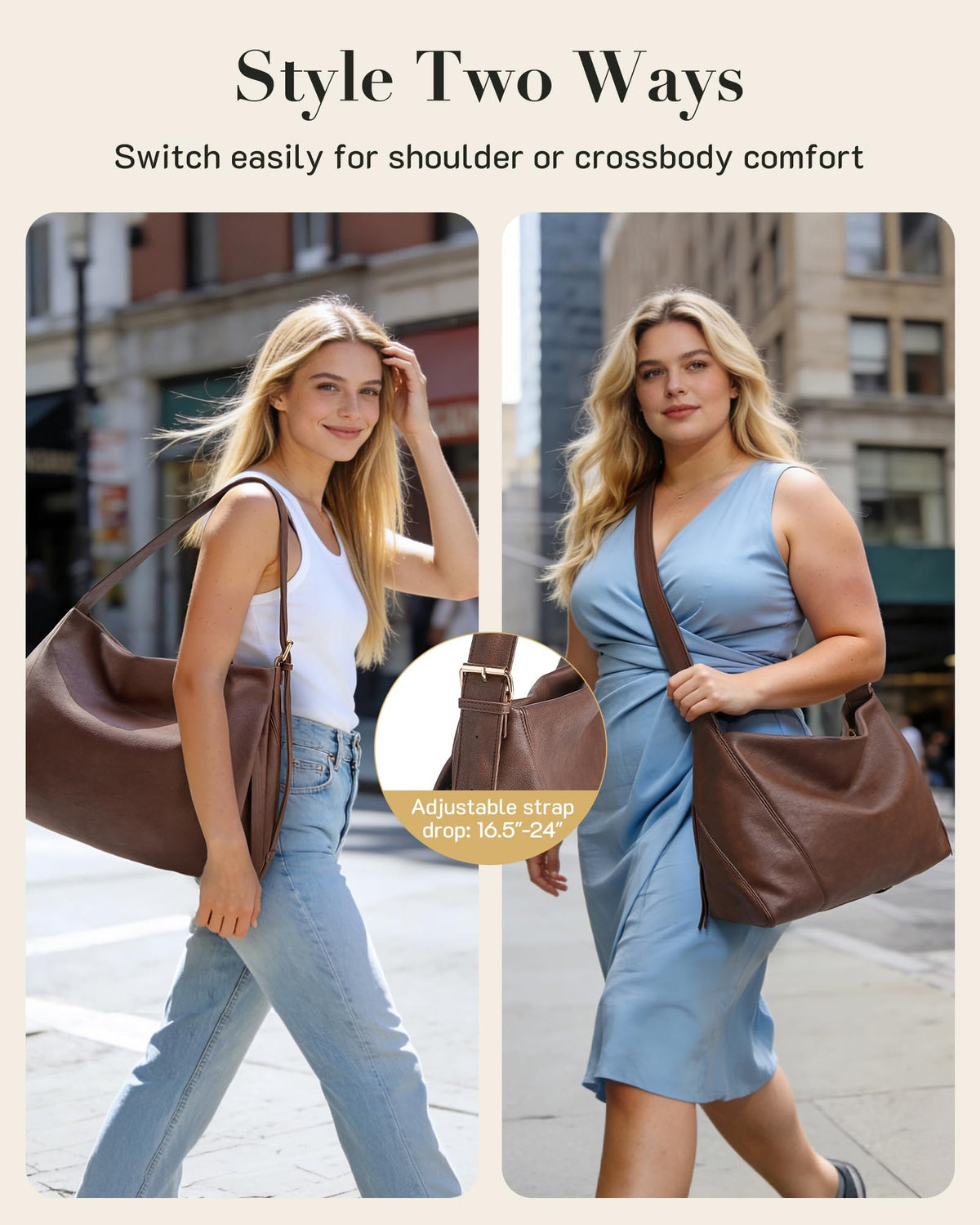 Missnine Hobo Bag for Women Designer Purse Shoulder Handbags Vegan Leather Tote Bag Large Crossbody Bags with Multi-Pockets,Brown