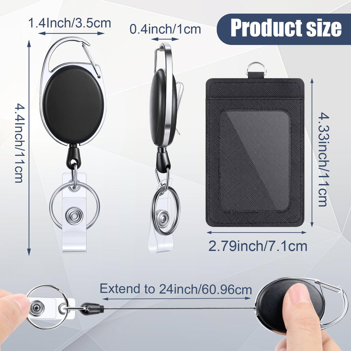 Dispowreath 12 Pack Badge Holders and Heavy Duty Retractable Reel Clips Set, Vertical Leather ID Badge Holders with Clear ID Window and Credit Card Slots for Keychain Key Card Nurse Office Credit