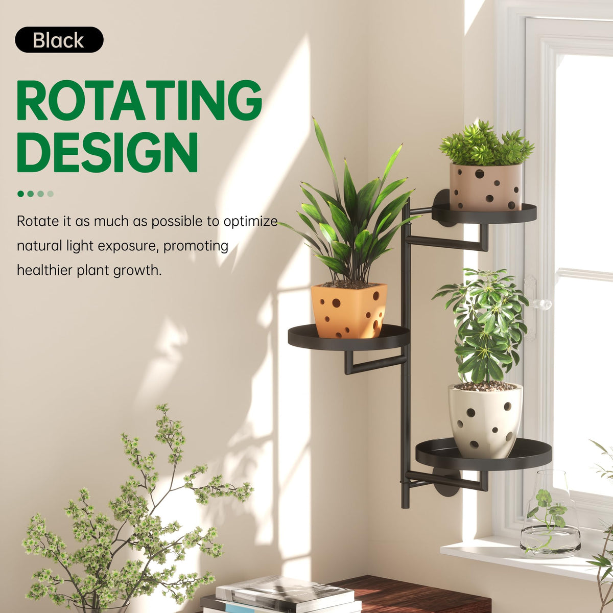 YFFSRJDJ Rotating Window Wall Plant Shelves Stand Holder, 3 Tiered Metal Floating Plant Shelf Hanger Indoor , Window Sill Gifts