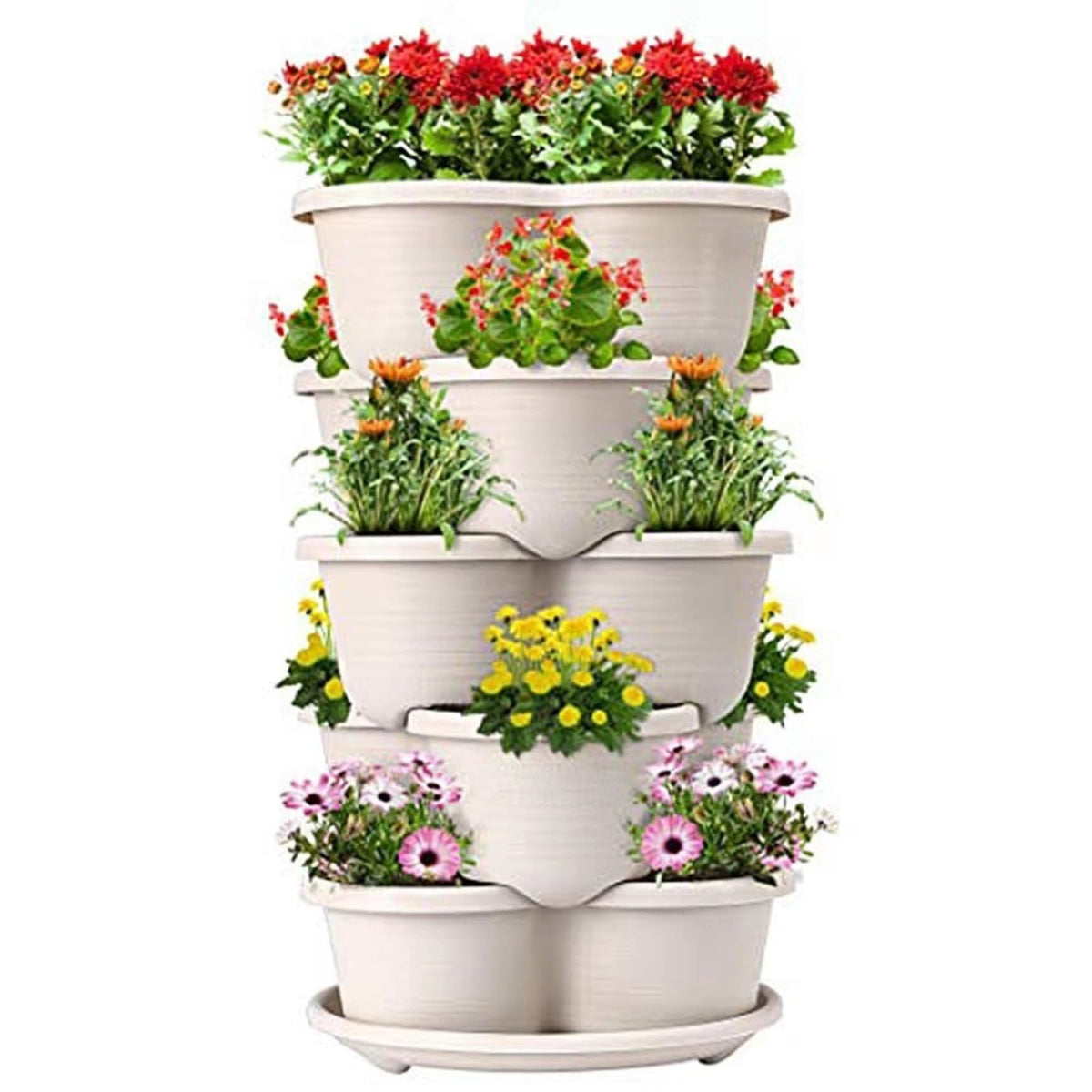 BRENCHAOY 5 Tier Strawberry Planter Vertical Garden Tower - Stackable Gardening Pots for Herbs, Flowers, Vegetables - Indoor/Outdoor Patio Decor (Terracotta)