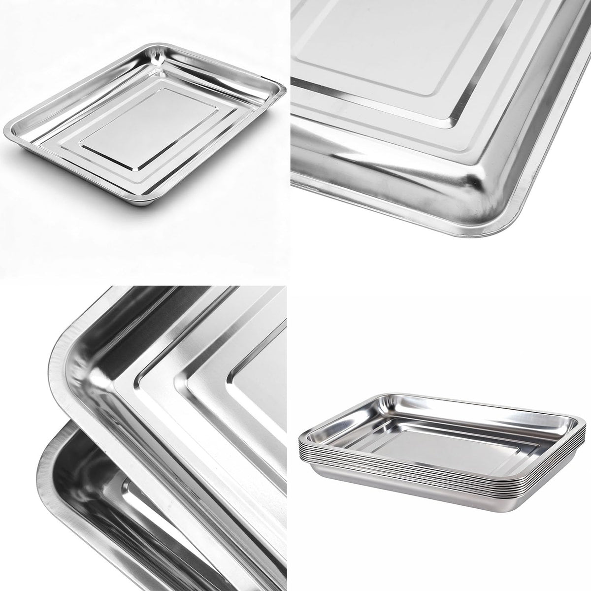 Yiksonyo 10-Pack 16 Inch Stainless Steel Growing Trays, Heavy-Duty Metal Sprouting Tray for Plants, Stainless Steel Plant Germination Trays for Hydroponics, Transplanting (Silver)
