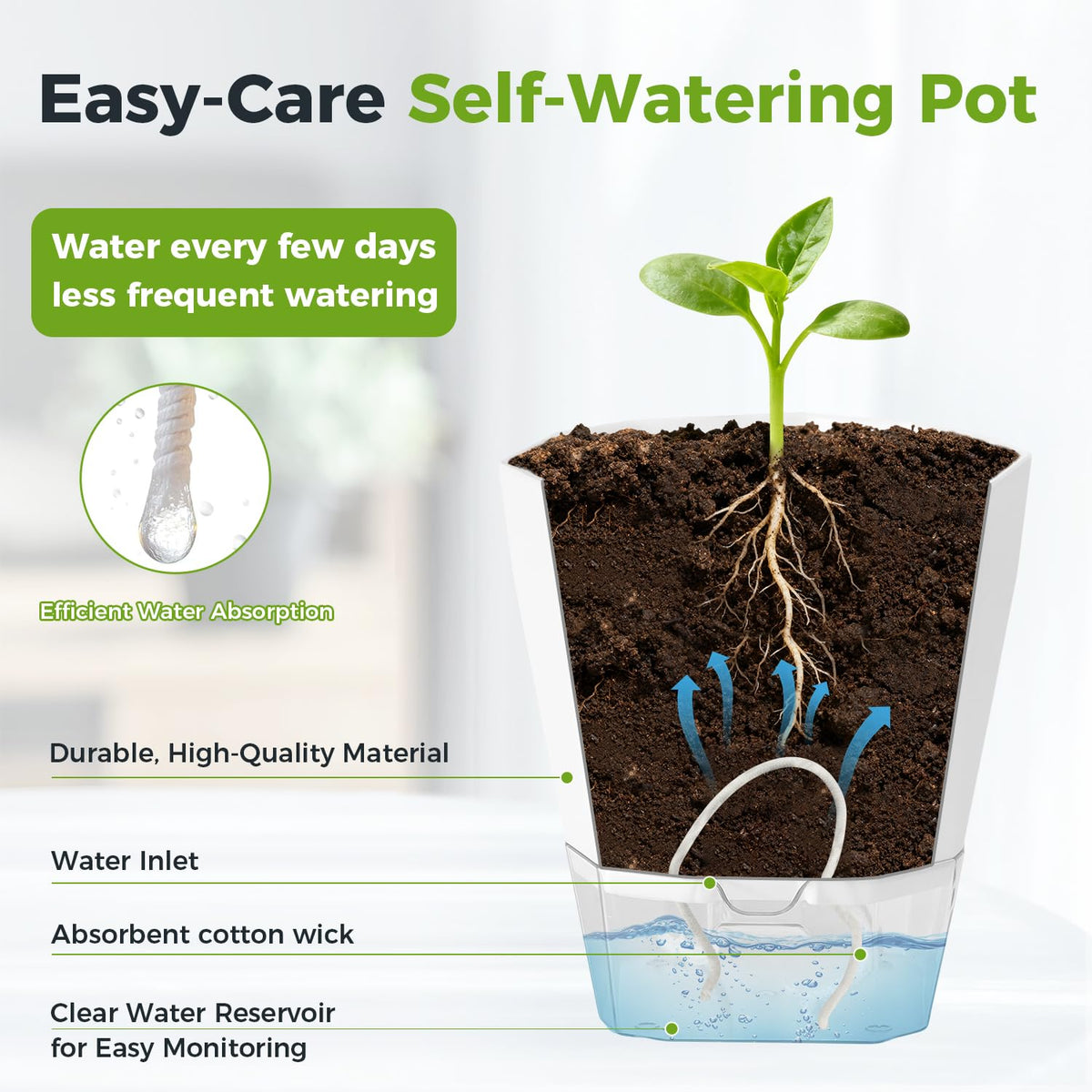 6 Pack Self Watering Pots for Indoor Plants, 5 Inches Self Watering Planters African Violet Self Watering Clear Pots for Plants Herb Orchid Flower Houseplant, Dark Grey