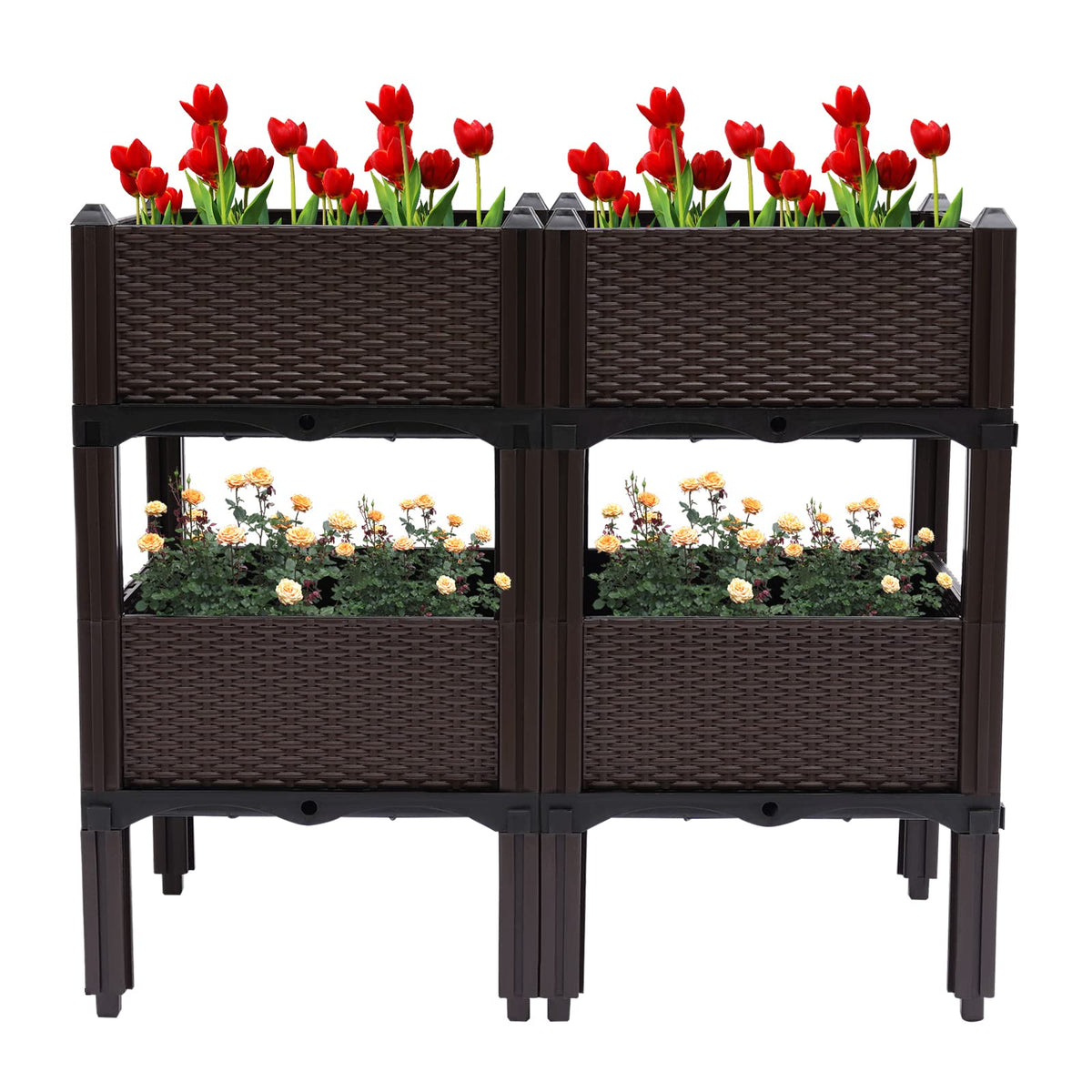 Raised Garden Bed Raised Elevated Garden Bed Planter Box Kit Vegetables Outdoor Plant Herbs, Self-Watering Plastic Planter for Indoor Outdoor Vegetables Fruits Potato Flowers All Weather