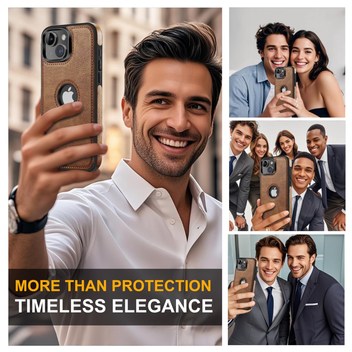 Razstorm Unique Design Luxury Leather Business Phone Case for iPhone 13 Anti-Slip Scratch Resistant Ultra Slim Protective Case (2021,6.1”) (Brown)