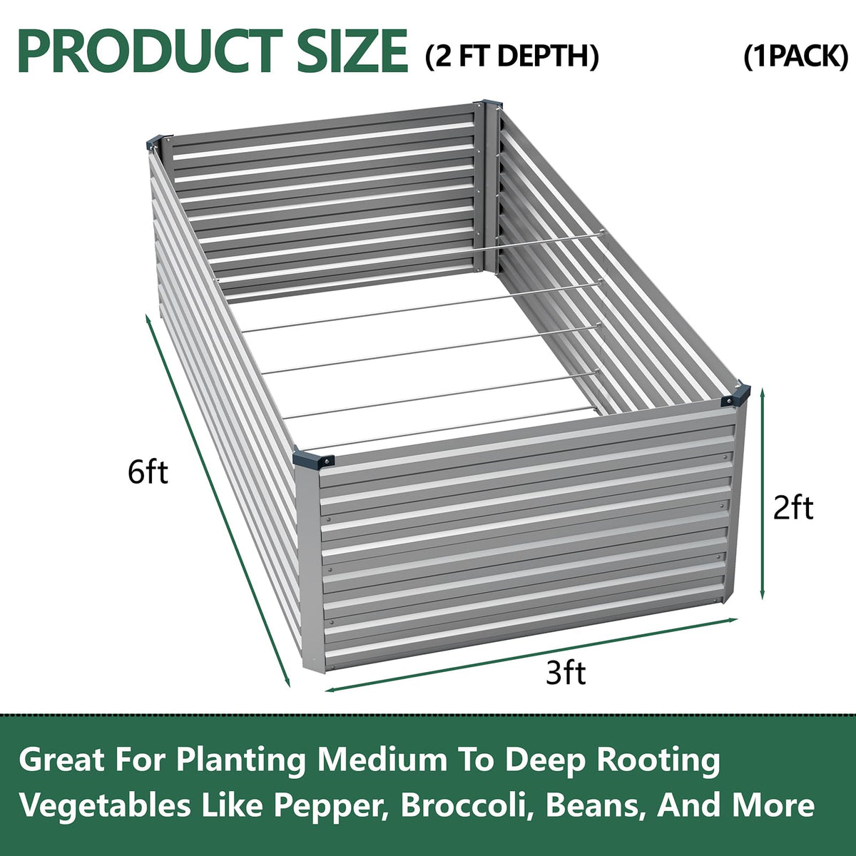 Vengarus 6x3x2FT Galvanized Raised Garden Bed Kit, Deep Root Planter Box Outdoor Large Planter Raised Beds for Planting Flowers,Vegetables and Herbs-Silver