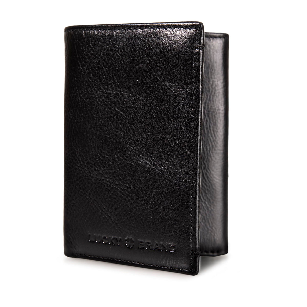 Lucky Brand Men's Smooth Leather Trifold Wallet - with RFID Blocking Lining, 6 Card Slots and Large Bill Pocket- Black