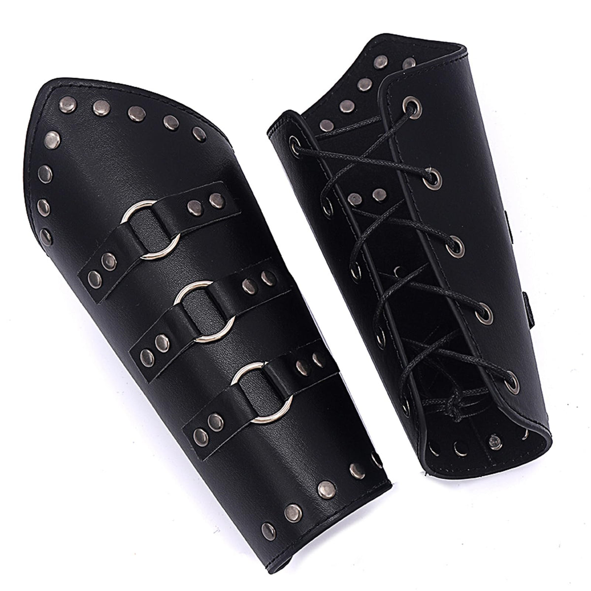HHCSVJHS Unisex Medieval Leather Bracers with Adjustable Buckle Wristbands - Renaissance Arm Guards for Halloween Cosplay, Retro Battle Costume & Theme Parties (SH-black)