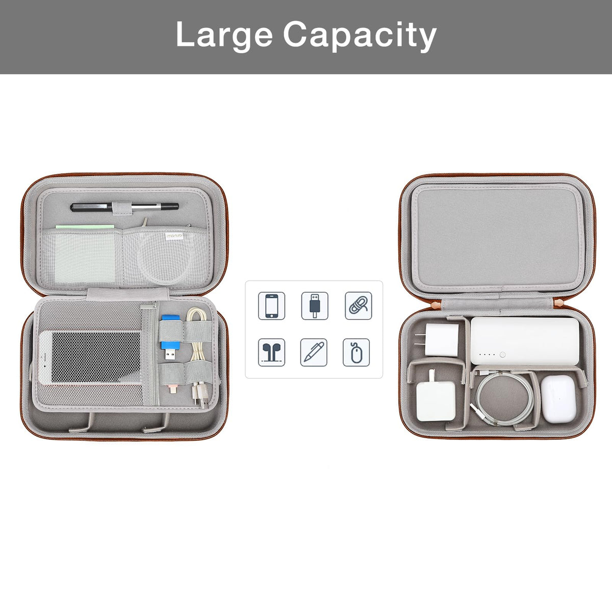MOSISO Electronic Organizer Travel Case Compatible with MacBook Power Adapter, Compatible with Magic Mouse & Pencil, SD Card, USB Flash Disk with 4 Modular Insert & 2 Cable Tie & Snap Hook, Brown