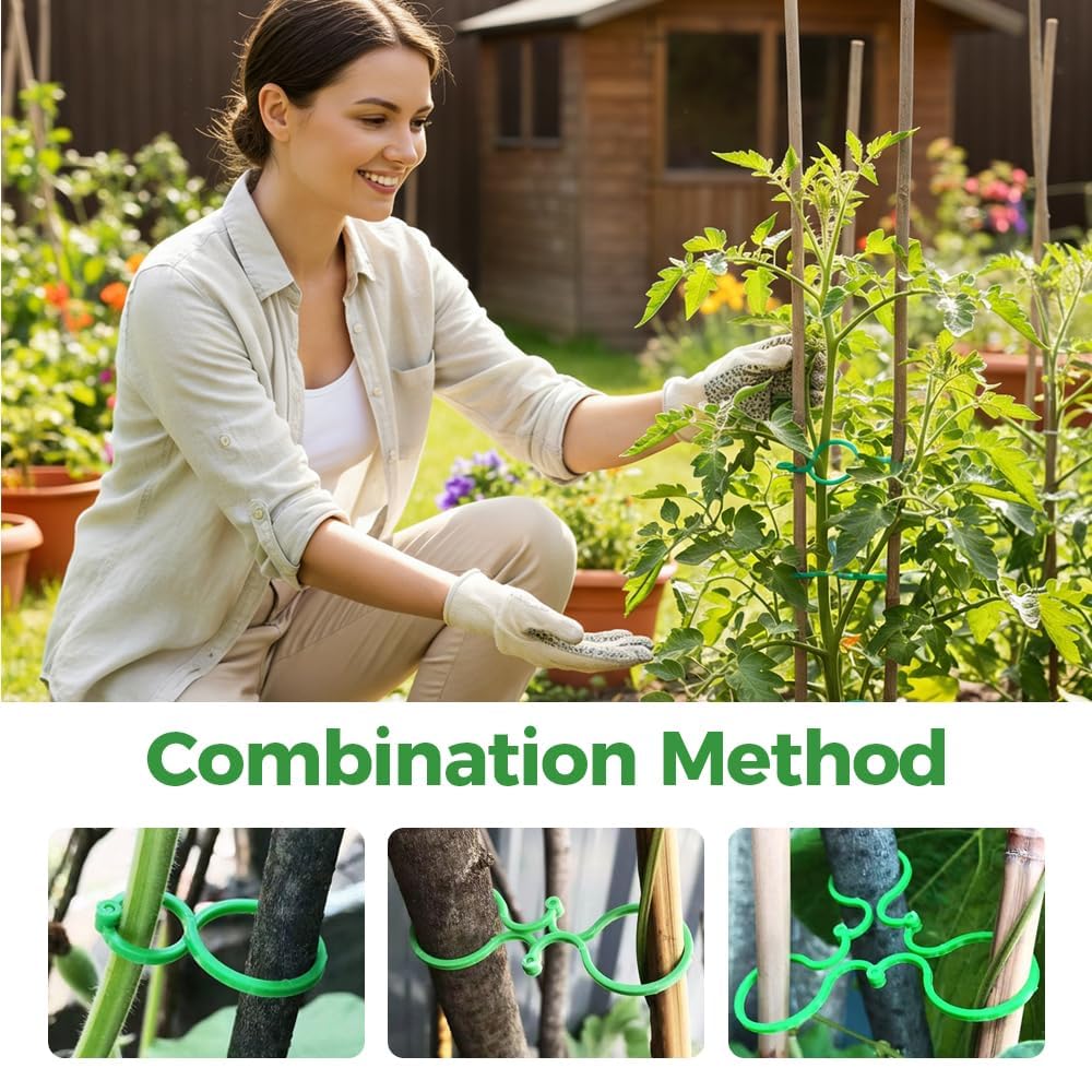 muxou Plant Stem Support,Plastic Plant Clips for Climbing Plants,Tomato Vine Clips,Plant Fixing Clips,Garden Clips (Green 150PCS)
