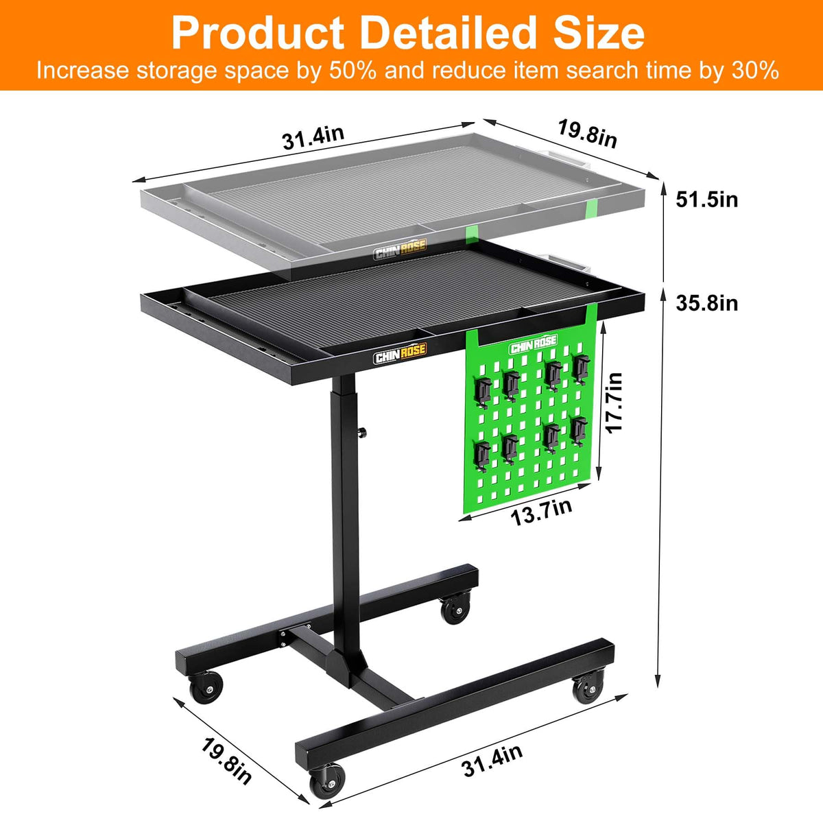 Adjustable Height Mobile Work Table with Rolling Wheels