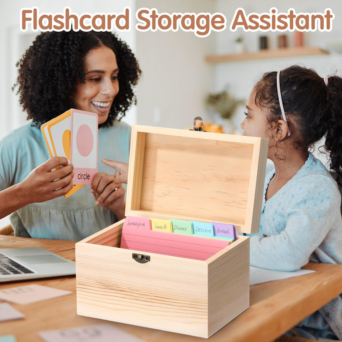 Burbell 4 Pcs Index Card Holder 3x5 Wooden Notecard Recipe Box Index Card Organizer Business Storage Case Flashcard Notecard Holders Gift Supplies for Back to School Home Office