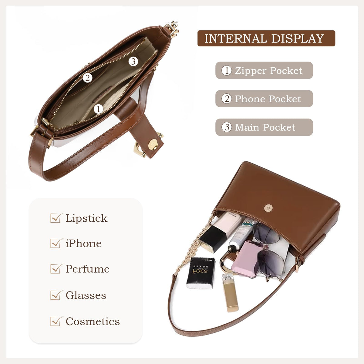 MFFOR Leather Purses for Women, Shoulder Handbags, Small Crossbody Bag