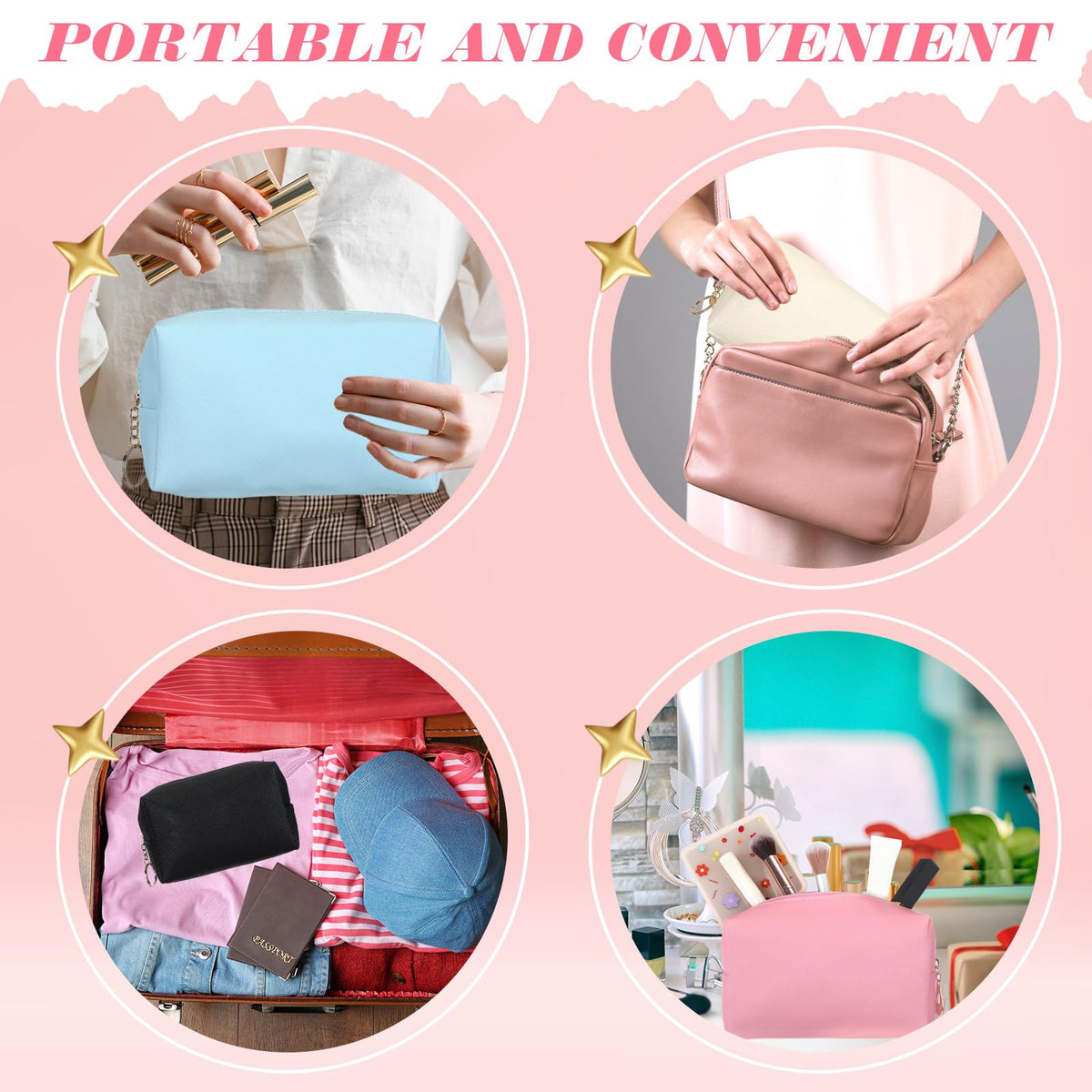 Chunful 24 Pcs Preppy Makeup Bag PU Leather Cosmetic Bag Bulk Makeup Plain Pouch Waterproof Toiletry Purse for Women Traveling Preppy Pencil Case Valentine's Day Gifts(Mixed Colors)