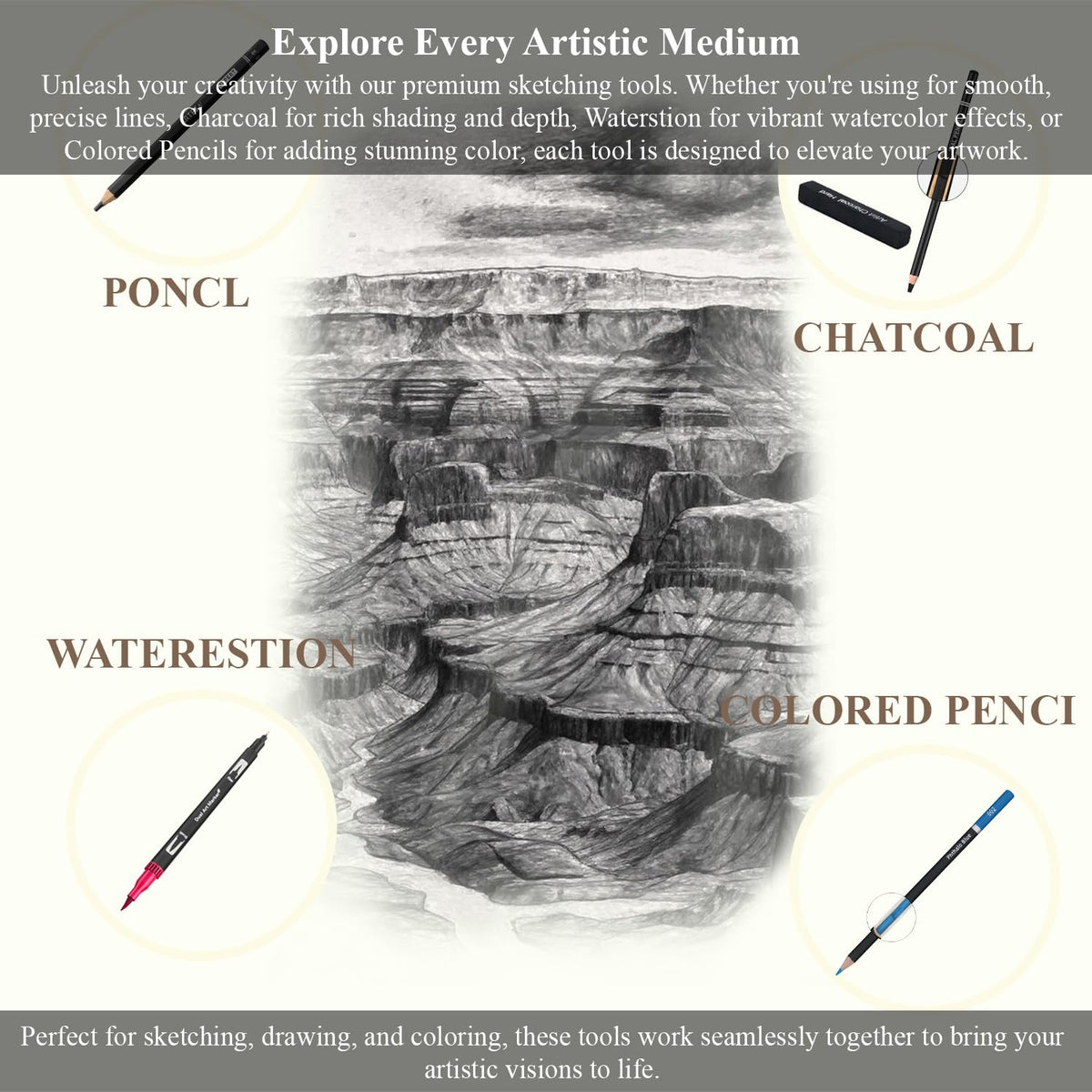 SuFly Sketch Pad and Pencil Set for Kids Ages 8-12 | Complete Sketch Set with 9x12 Sketchpad, Watercolor Postcards & Pencils (Graphite and Charcoal), Sketch Pads for Drawing for Adults & Art Supplies.