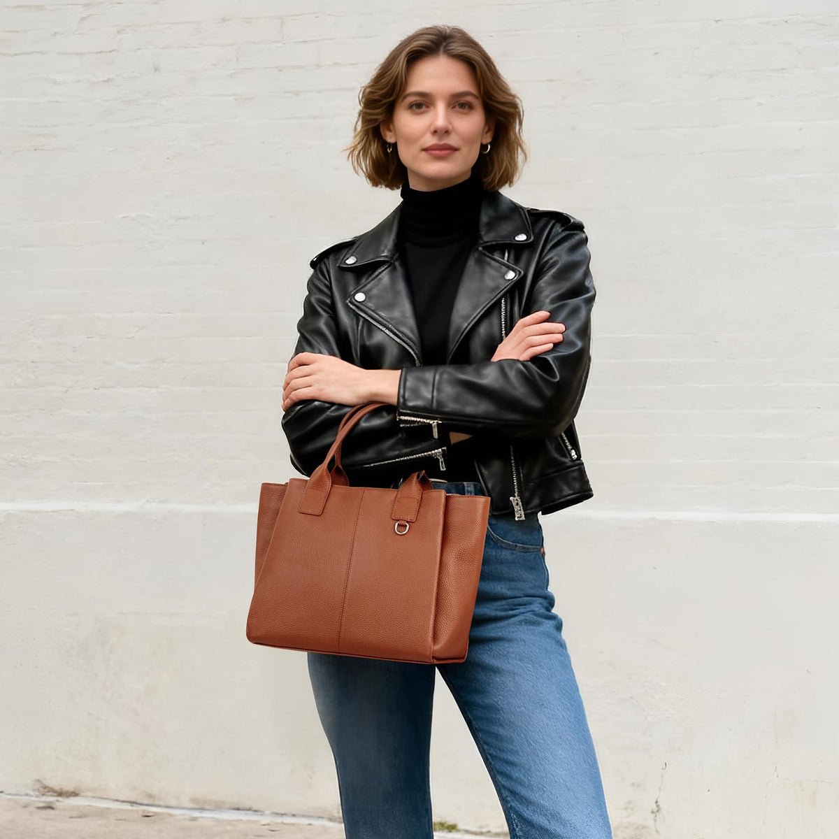 befen Genuine Leather Satchel Purse for Women, Ladies Crossbody Shoulder Bags Top Handle Tote Bag for Travel, Work, Office - Brown