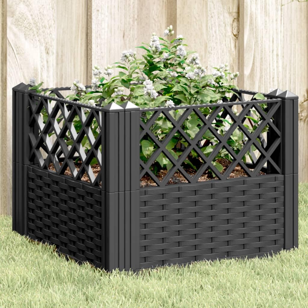 ZXQVLMRS 17.1 Inch Square Garden Planter, Modular Outdoor Plant Pot with Basketweave Pattern, Durable Matte Black Flower Container for Patio, Balcony, and Terrace Decor